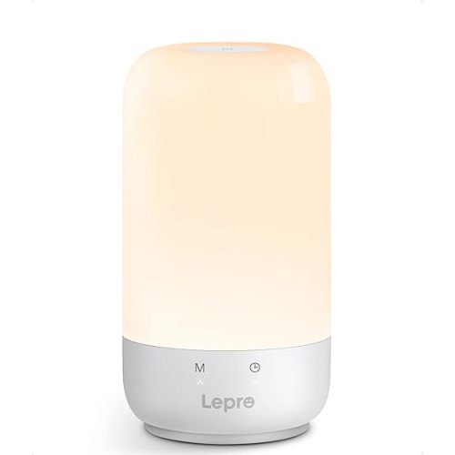 Lepro Table Lamp, Color Changing LED Touch Lamp for Bedroom, RGB and Tunable White 2700K-5700K, 350lm, Dimmable Bedside Nursery Night Light with Auto-Off Timer, Soft Warm White Mood Lighting, Silver