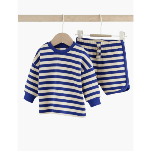 Stripe Stretch Cotton Thermal Top & Shorts Set 6-9 M