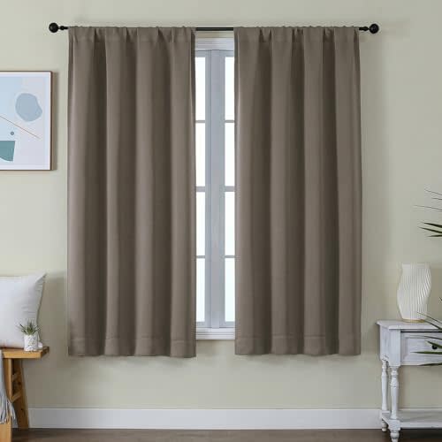 Simplebrand Ava Latte Blackout Curtains for Bedroom 63 Inch Length 2 Panels Set, Privacy Thermal Insulated Rod Pocket Door Window Curtains for Patio French Door Front Door, W40 x L63 Inch, Latte