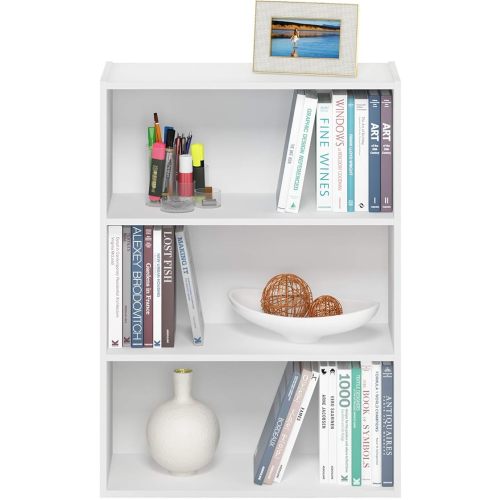 Furinno PASIR Book Shelf, 3-Tier Bookshelf, Storage Shelves Bookcase, 9.7 x 23.7 x 31.5, for Living Room, Bedroom, Home Office, Plain White