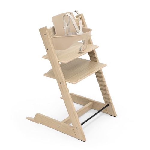 Stokke Tripp Trapp Oak High Chair 2, Natural - Includes Chair + Baby Set with Removable Harness for Children 6-36 Months - Adjustable, Ergonomic & Easy to Clean