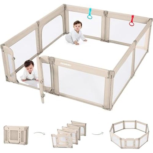 Doradotey Baby Playpen with Walk-in Door, Foldable Adjustable 8-Panel Play Yard for Babies & Toddlers, Large Safety Playpen with 360° Breathable Mesh, Anti-Slip Suction Cups, Indoor