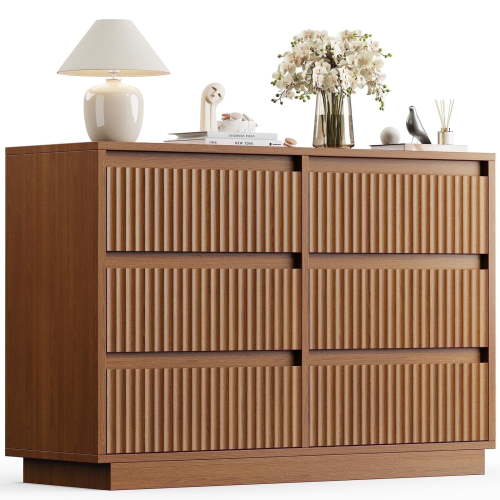 Wood Dresser, 6 Drawer Dresser for Bedroom, Modern Chest of Drawers with Deep Drawers Waterproof Living Room, Hallway, Entryway,Brown