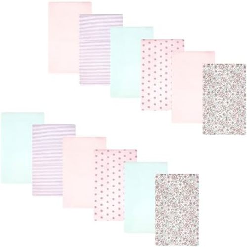 Hudson Baby Unisex Baby Cotton Polyester Flannel Burp Cloths Bundle 12-Pack