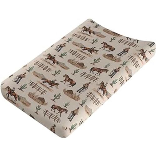 Diaper Changing Pad Cover for Baby Boys Western Horse Changing Pad Sheets Aztec Cowboy Changing Table Cover for Girls Newborn Fit for 32"x16" Changing Table Pad Cover