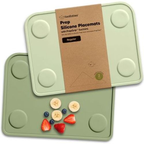 2-Pack Prep Silicone Placemats for Toddlers, Kids, Non Slip Suction Dining Table Baby Placemat, Easy to Clean (Sage, Regular)