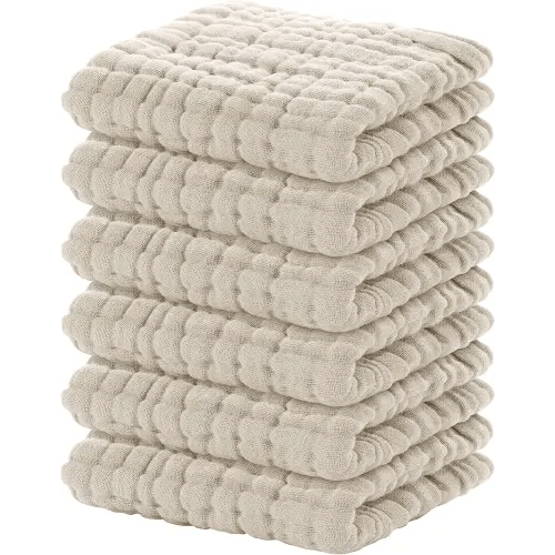 Yoofoss Muslin Baby Washcloths 100% Organic Cotton Face Towels 6 Pack Wash Cloths for Baby 12x12in Soft and Absorbent Baby Wipes (Apricot)