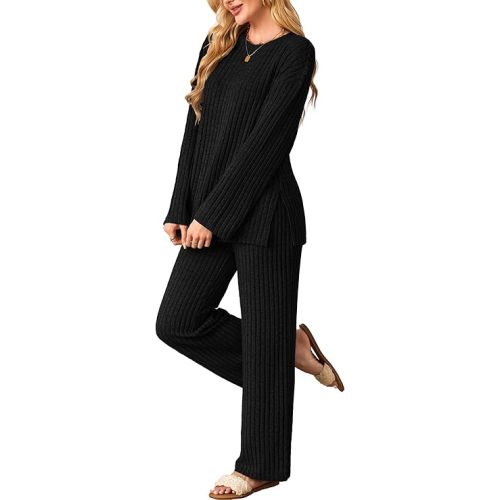 Kikibell Womens Sets 2 Piece Outfits Matching Lounge Set Cozy Knit Pajamas Oversized Loungewear Fall Winter Clothes S-2XL