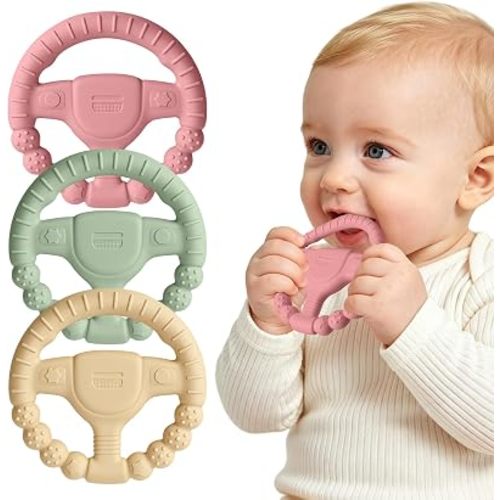 3 Pack Baby Teether Toys, Silicone Teething Rings for 3-6 6-12 Months