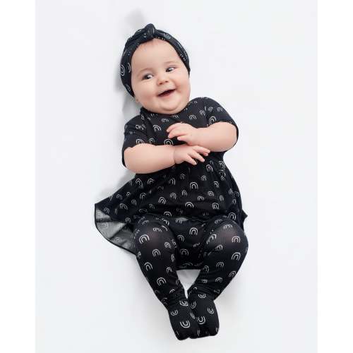 Reversible Opening Ready Set Romper® Twirl in O.G Monochrome Rainbows