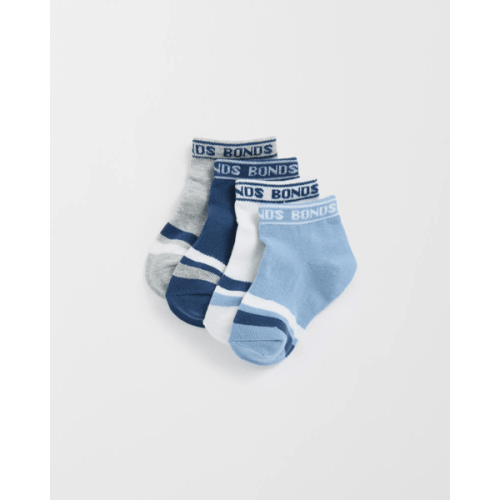 Bonds 4 Pack Baby Logo Cushioned Sport Low Cut Socks - Blue