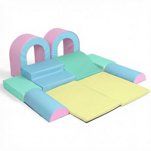 TODECARE 10-Piece Soft Foam Climbing Blocks for Toddlers with Crawling and Sliding Play, Yellow&Pink