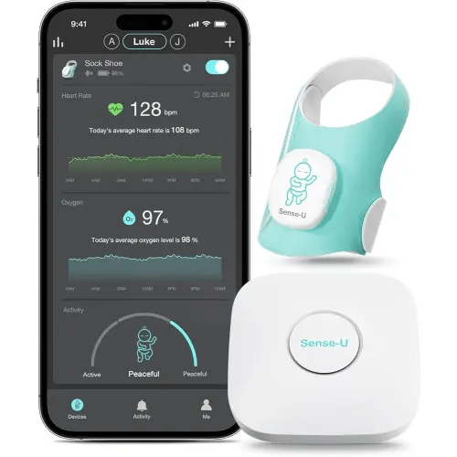 Sense-U Smart Sock Shoe (Long Range) Baby Monitor with On-Device Sleep Indicator & Notifications, Track Heart Rate, Oxygen, Movement from Anywhere for Peace of Mind, Foot Monitor, FSA/HSA Eligible