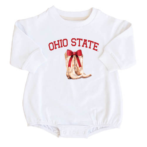 The Ohio State University | Footballs & Bows Graphic Sweatshirt Bubble Romper