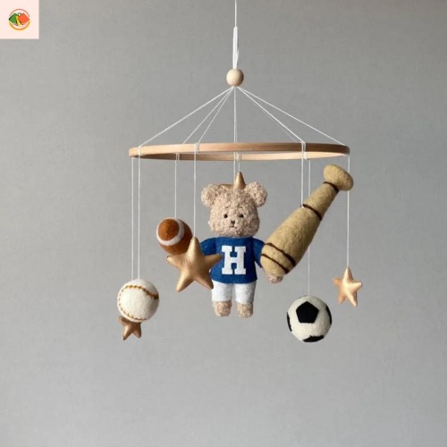 Baby Vintage Nursery Mobile | Football Teddy Bear Mobile | Soccer Bear Nursery Decor | Sports Theme Baby Boy Nursery