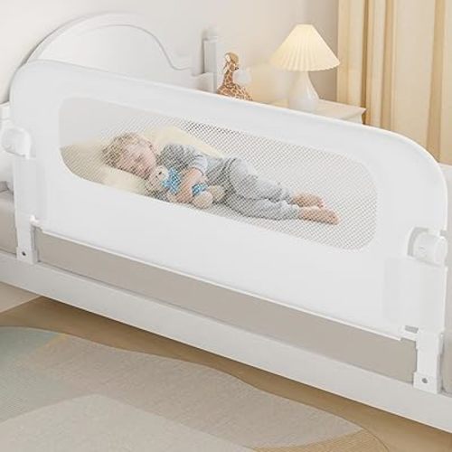Baby Bed Rail Guard for Toddlers -59" Toddler Bed Rails for Twin, Full, Queen, King Bunk Size Bed Swing Down Bedrail Extral Tall Child Safety Side Railing Guards for Kids White