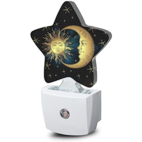 Celestial Moon Golden Sun Night Light Plug-in Dusk to Dawn Smart Sensor White Led Nightlight for Bedroom Bathroom Kitchen Hallway Stairs Energy Efficient Decor Desk Lamp