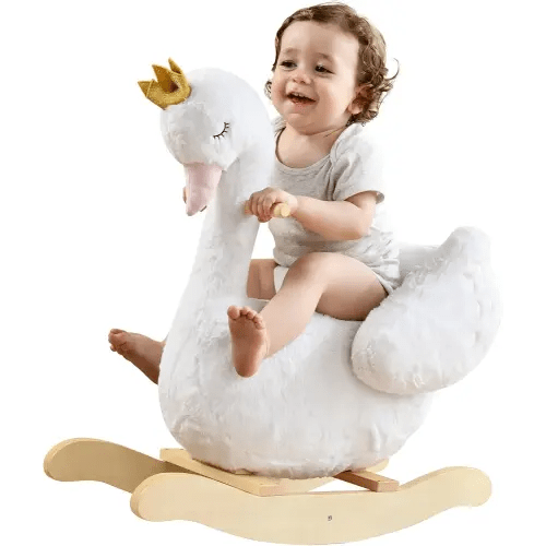 labebe Kids Rocking Horse White Swan, Stuffed Animal Wooden Rocker for Children 6 Months Boys and Girls/Nursery Christmas, Birthday Gift (Rocking Swan)