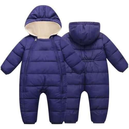 BYFRI Baby Snowsuit Infant Winter Jumpsuit 0-24M Toddler Footed Jacket Unisex Warm Hooded Outfit Thick Fleece Coat