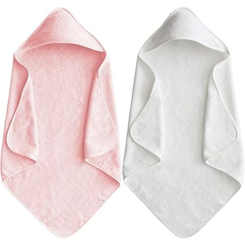 Baby Hooded Towels 31.5 * 31.5" Bath Towel for Newborn Toddler Infant Shower Gifts Ultra Absorbent Soft Bathrobe Blanket Boys and Girls (White Pink)
