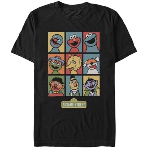 Fifth Sun Sesame Street Men's 9 Panel Puppet Grid Short Sleeve Crew Tee