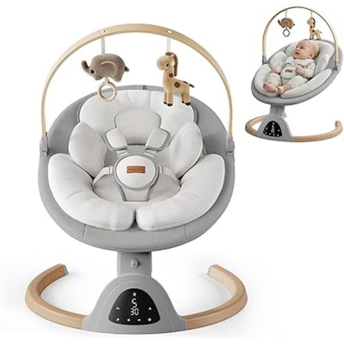 Baby Swings for Infants, TinyGlow Baby Swing, Electric Baby Swing with Remote Control, 10 Preset Melodies, 5 Natural Motion Speeds, Portable Infant Swing for Indoor & Outdoor Use (Grey)