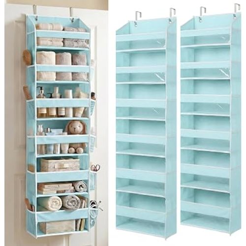 HOMELUX THEORY UPGRADED 6 Tiers Over The Door Organizer Hanging - 100D EXTRA THICK & 50lbs HUGE CAPACITY, 12 Side Mesh Pockets Over The Door Shoe Organizer, Hanging Closet Organizer (Baby Blue, 2pc)