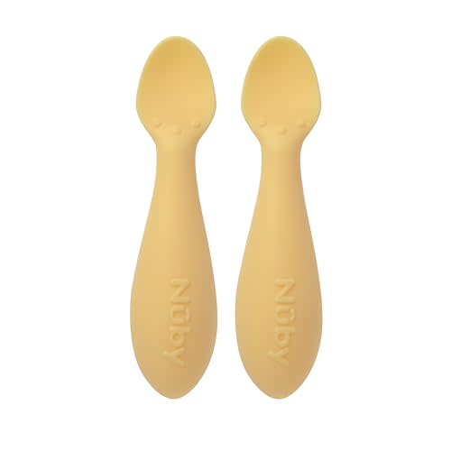 Nuby Silicone Mini Spoons - (2-Pack) Baby-Led Weaning Spoons for Babies - 4+ Months - Yellow