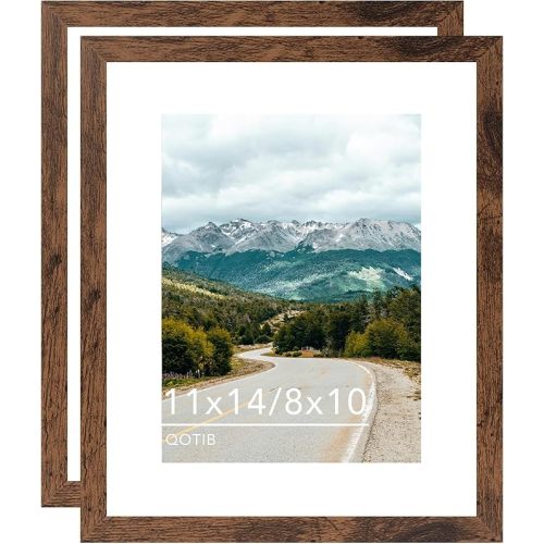 11x14 Picture Frame with 8x10 Mat Deep Brown, Display 8x10 with Mat or 11x14 Without Mat, Wood 11 by 14 Photo Frame, 11 x 14 Frame for Wall Hanging Display, Deep Brown, 2 Pack