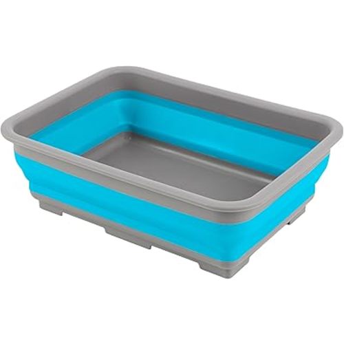Collapsible Bucket for Cleaning - 7.27L Foldable Wash Bin Dish Tub - Collapsible Wash Basin or Camping Sink for Beach, Tailgating, or Soaking Laundry - Cleaning Supplies by Wakeman (Gray)