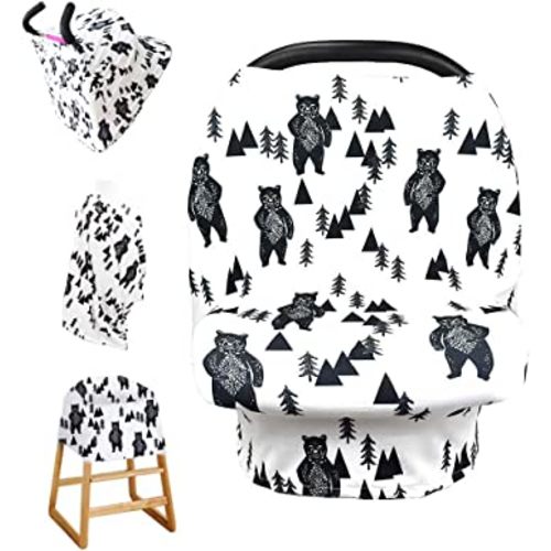 Stretchy Baby Car Seat Cover for Baby Boys and Girls,Multiuse - Nursing Breastfeeding Covers,Shopping Cart/High Chair/Stroller Covers,Infinity Scarf,Car Seat Canopies(Ink Bear)