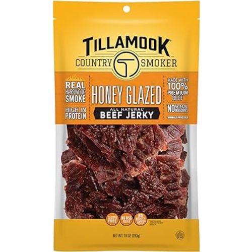 Tillamook Country Smoker Real Hardwood Smoked Beef Jerky, Honey Glazed, 10 Ounce