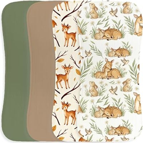 4Pcs Baby Burp Cloths for Baby Boys Girls with Woodland Boho and Deer Theme Design, Soft and Absorbent Cotton Baby Burping Cloths for Newborns Gifts Nursery Decor 9.8X19.6 Inches