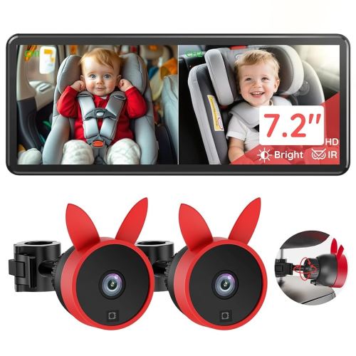 BV3 PRO Baby Car Camera for 2 Kids - 7.2" Large HD Display Dual Channel Baby Monitor, 1080P IR Night Vision Car Seat Camera, Easy Install Rear-Facing View – Ideal for Kids and Pet Safety