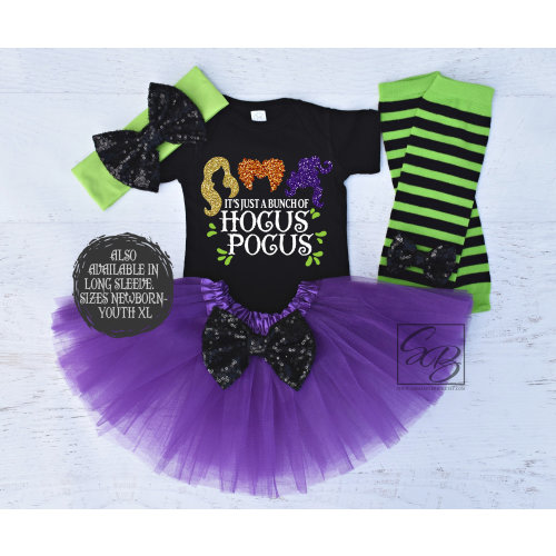 It's Just A Bunch Of Hocus Pocus, Halloween Outfit Girl, Hocus Pocus Shirt Kids, Girls Halloween Outfit, Halloween Costume Baby HWN (PURPLE)