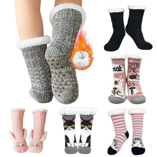 AMITOFO Women Slipper Fuzzy Socks Fluffy Sherpa Lined Soft Thick Knit Fleece Non Slip Warm Socks with Grippers