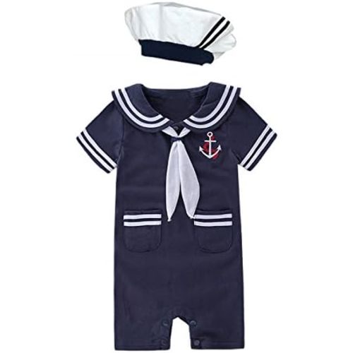 May's Baby Toddler Boys Sailor Stripe Romper Marine Navy Romper Outfit
