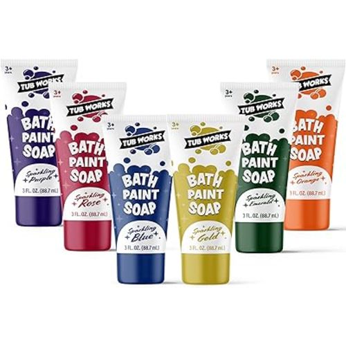 Tub Works® Bath Paint Soap Bath Toy, Shimmer 6 Pack | Non-Toxic | Washable Bathtub Paint for Finger Painting on Tub Walls | Ideal Toddler Bath Toys for Creative Play | Easy to Clean, Fun Paint Soap