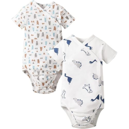 DEFAHN Baby Side Snap Bodysuit Kimono Onsies Newborn Boy Girl 3-Pack 100% Cotton Basic Pattern Kimono Bodysuits
