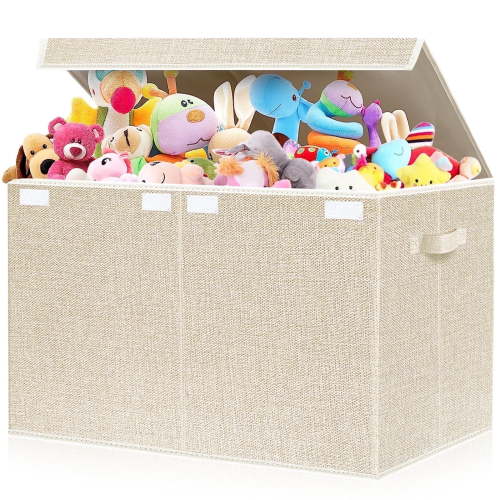 Homyfort Large Toy Box w/ Lid - Kids Collapsible Storage, Playroom, Nursery - 25*13*16 inch, Beige