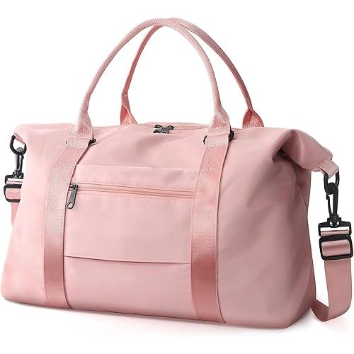 TOPBAG Travel Duffle Bag, Waterproof Weekender Carry On Tote Bags for Women, Sport Gym Bag for Men, Hospital Bag for Labor and Delivery, Overnight Luggage Bag with Trolley Sleeve Coral Pink
