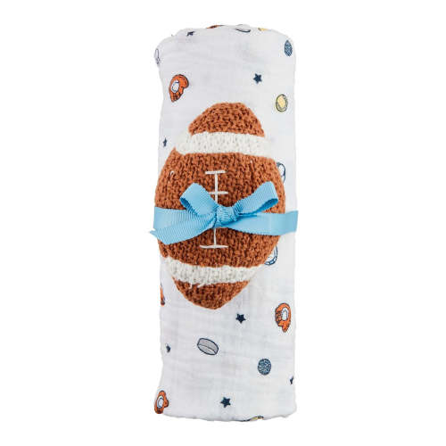 Sports Swaddle Blanket & Rattle Set