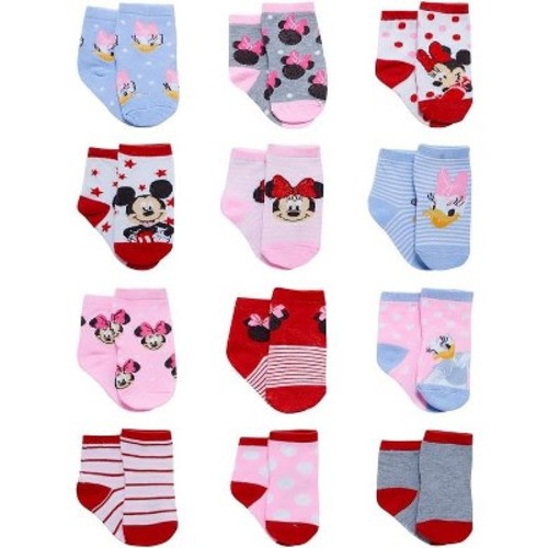 Disney Baby Girl 12 Pack Socks, Newborn Essentials for Girls (0-24M), Color: Minnie & daisy, Size: 0-6 months
