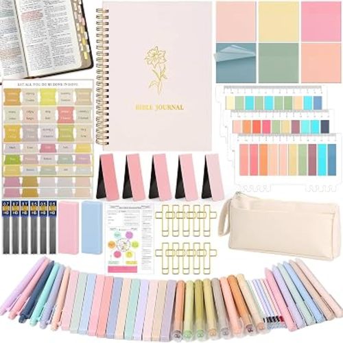 79 Pack Bible Study Supplies Journaling Kit for Women, Prayer Journal Note Taking Annotation Kit, Bible Tabs and Highlighters Set with Pencil Case and More Bible Study Tools