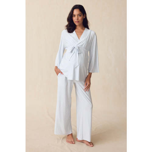 LAKE | Women | DreamModal™ Pajamas | Serene Blue Stripe Maternity Kimono Bundle