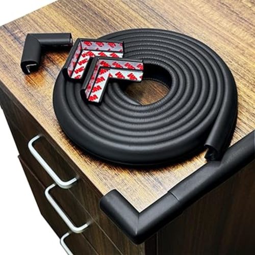 grelex Foam Baby Proof Corners and Edges, Corner Protector Baby(12ft Edge+4corners) Adhesive for Table, Furniture, Cut to Any Size, Easy Install and Remove on Wood Metal Glass