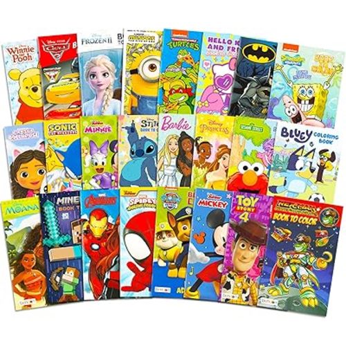 24 Pack Small Coloring Books for Kids Ages 4-8, 2-4 - Bulk Coloring Bundle Classroom Rewards, Prizes, PreK Kindergarten Party Favors with Disney, Nick, More | Mini Activity Books for Boys, Girls
