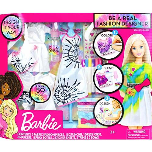 Barbie Tie-Dye Fashion Designer Kit DIY Design Set for Girls with Dresses, Markers, Stickers & Tools Create Real Barbie Outfits, Craft Activity for Kids Ages 6+
