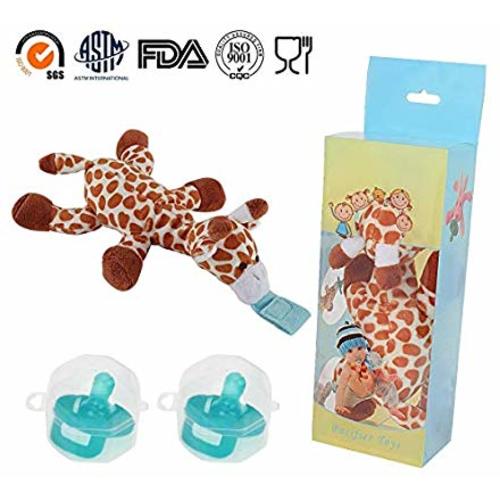 2-Pack Safe Infant Pacifiers, STAR-FLY No Toxicity Removable Pacifiers Holder with Stuffed Animal Toy Baby Orthodontic Nipples for Boy and Girl(Giraffe) - Gifaffe