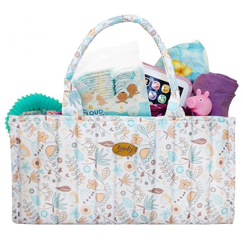 Floral Diaper Caddy Organizer, Caddy For Baby Stuff, Quilted Washable Car Storage for Newborn Toddler, Portable Nursery Storage Organizer for Changing, Waterproof Fabric Shower Basket, Floral Bag